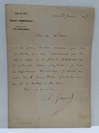 Letter handwritten and signed by Charles Gounod to composer Aime Leborne. Charles Gounod.