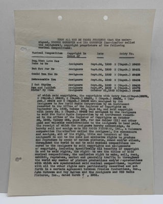 Contract SIGNED BY GEORGE and IRA GERSHWIN selling the rights to seven songs which formed the basis for the musical score to the 1930 Broadway musical "GIRL CRAZY."