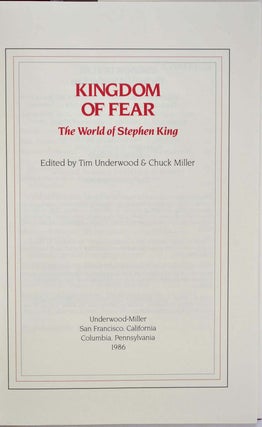 Kingdom of fear. The world of Stephen King.
