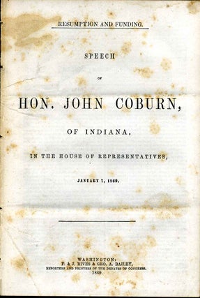 Item #4242ba Resumption and funding. Speech of Hon. John Coburn, of Indiana, in the House of...