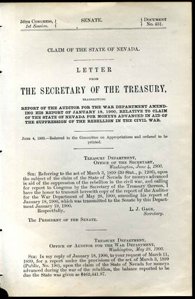 Item #4598ba Claim of the state of Nevada. Letter from the Secretary of the Treasury,...