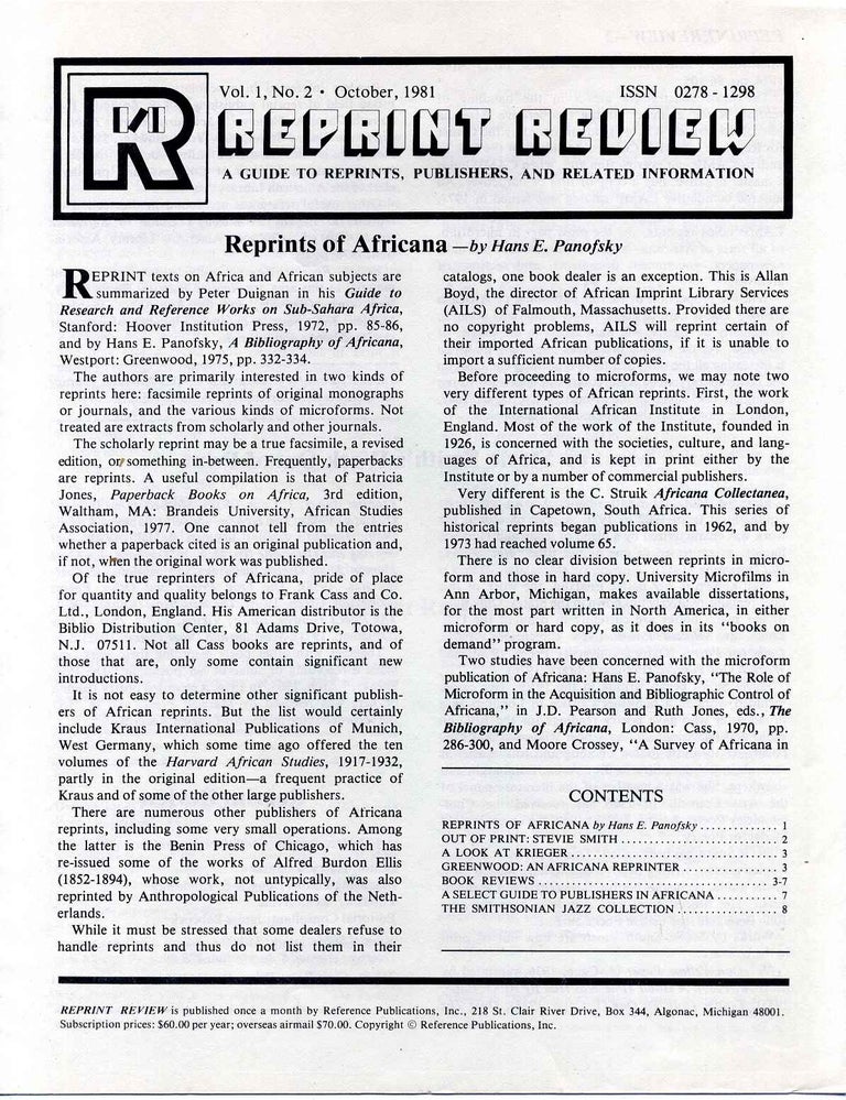 Item #7235ba REPRINT REVIEW. A guide to reprints, publishers and related information. Harry ed Waldman.