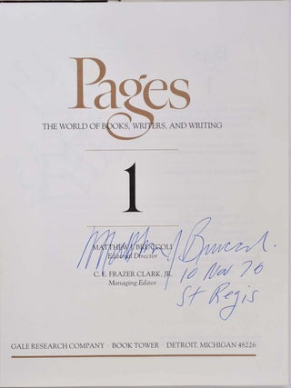 PAGES. The world of books, writers and writing. Signed.