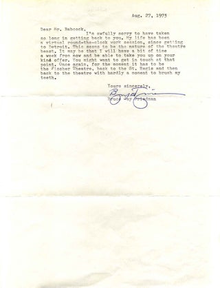 Item #a3561ba Typed Letter Signed. Bruce Jay b. 1930 Friedman
