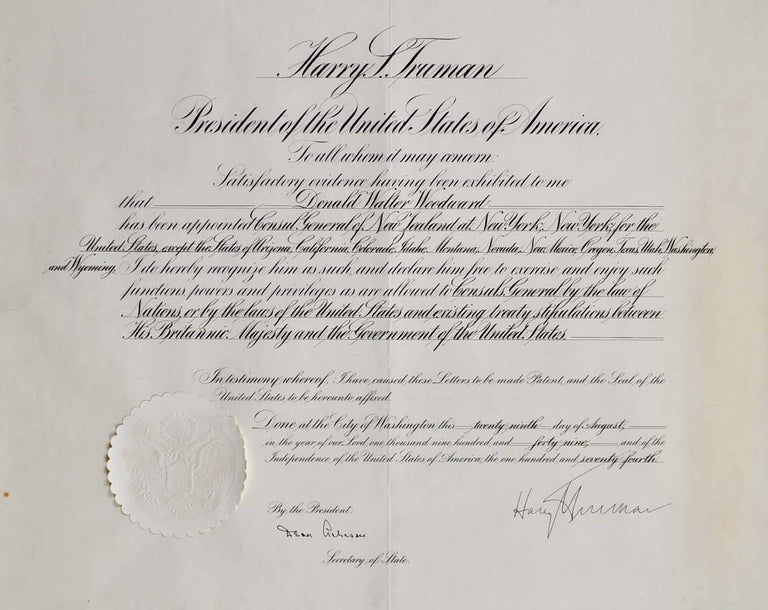 Item #a3612bap Document Signed by Harry S. Truman. Harry S. Truman.