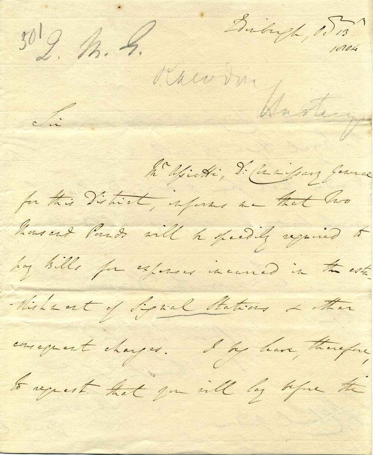 Item #a3701ba Autograph letter handwritten and signed by Francis Rawdon, Marquess of Hastings (1754-1826). Francis Rawdon Hastings, Marquess of.