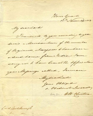 Item #a3703ba Autograph letter handwritten and signed by Sir William Henry Clinton (1769-1846)....