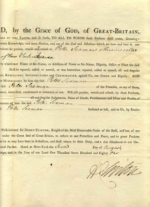ROYAL PARDON. Partly Printed Document Signed by Sir Henry Clinton (1738-1795).