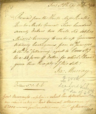Item #a3710ba Document handwritten and signed by General James Murray (1719-1794). General James...