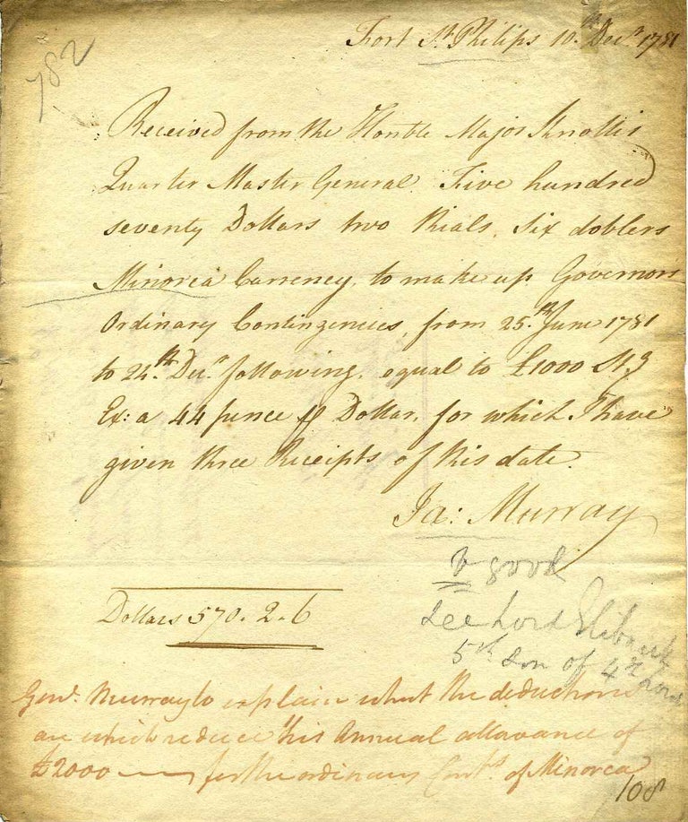 Item #a3710ba Document handwritten and signed by General James Murray (1719-1794). General James Murray.